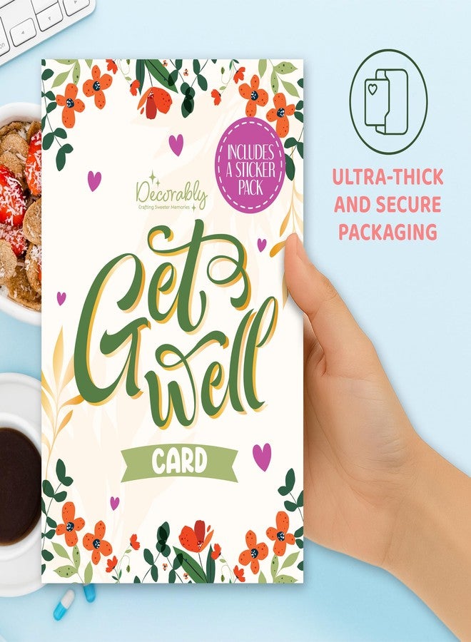 Decorably Pink and Gold Foiled 5x8in Individual Get Well Card with Envelopes and Stickers with Colorful Teacup Floral Design for Loved Ones, with Printed Message, Gifting, Mailing - Image 4