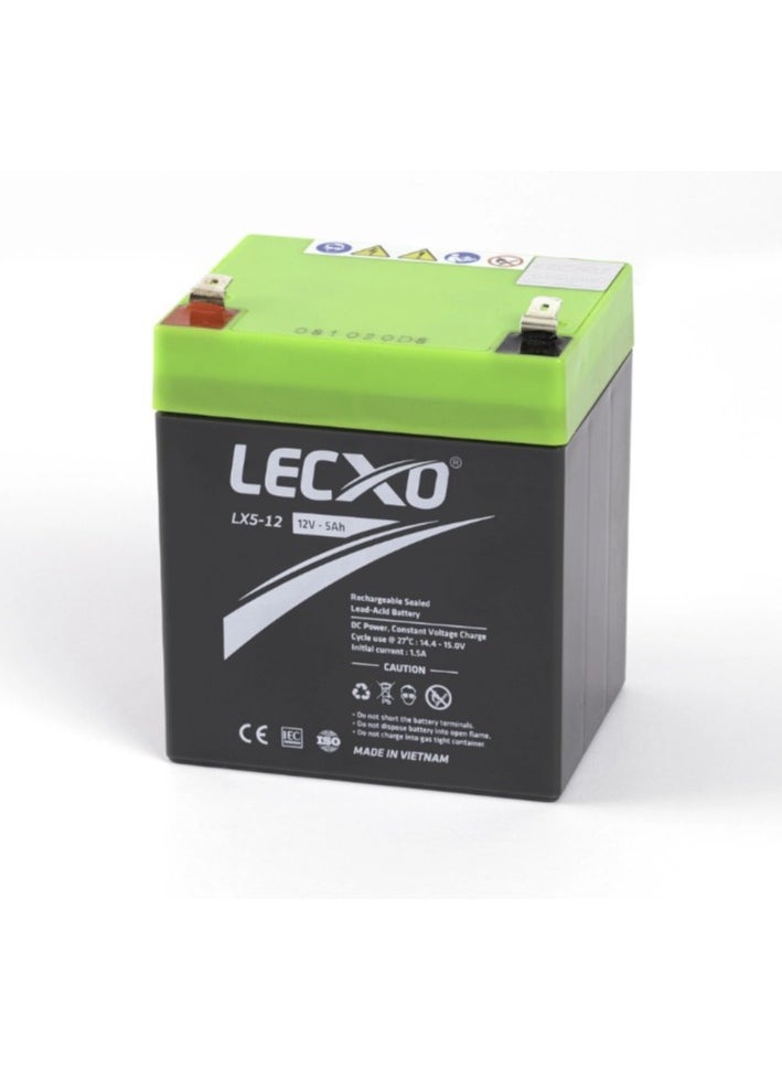 Lecxo - 12V-5mp LECXO Sealed RECHARGEABLE LEAD DRY ACID BATTERY - Image 1