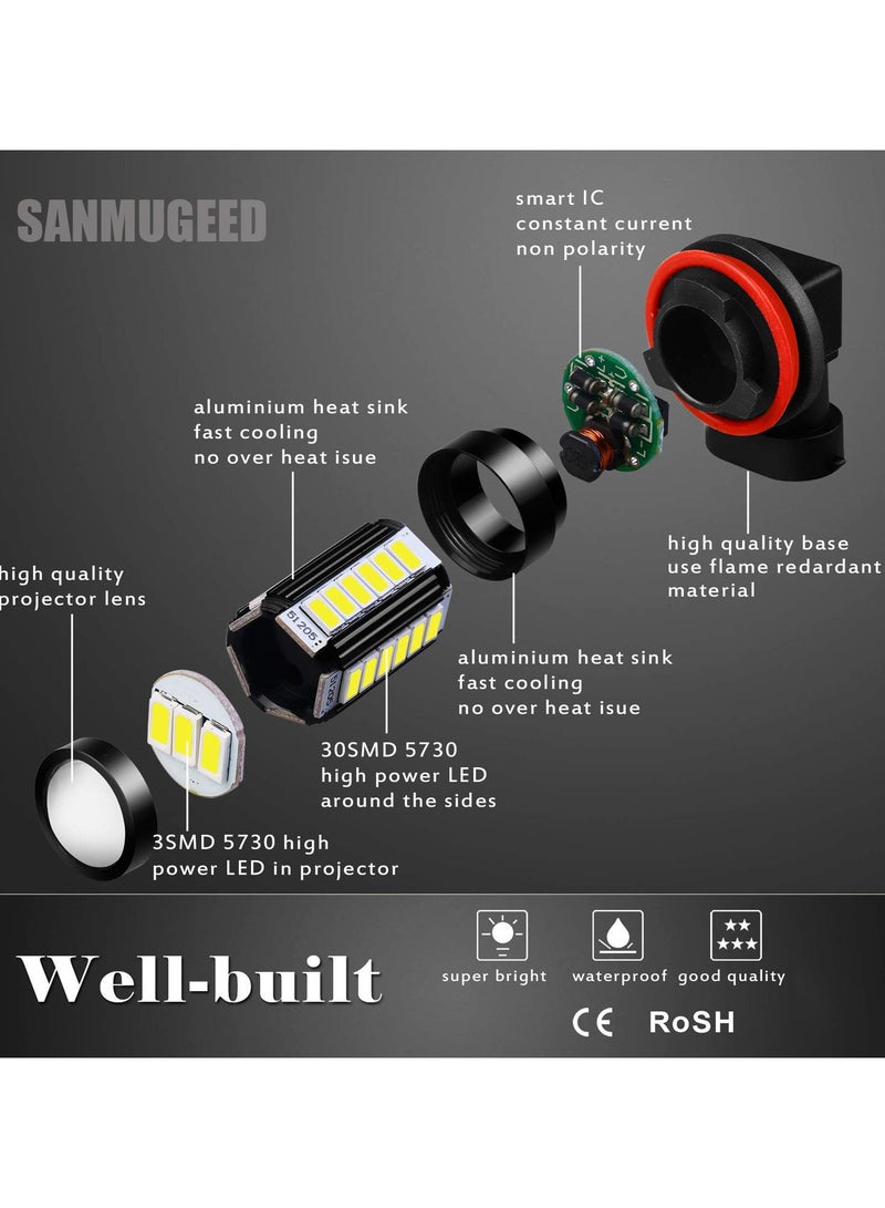 SANMUGEED 4 Pcs H8 H11 LED Fog Light Bulbs 6000K White LED Bulbs for Fog Light 1400 Lumen 12-24V High Power 5730 LED, Constant Current, Plug and Play, Non Polarity Headlight Bulb for Car Truck - Image 3