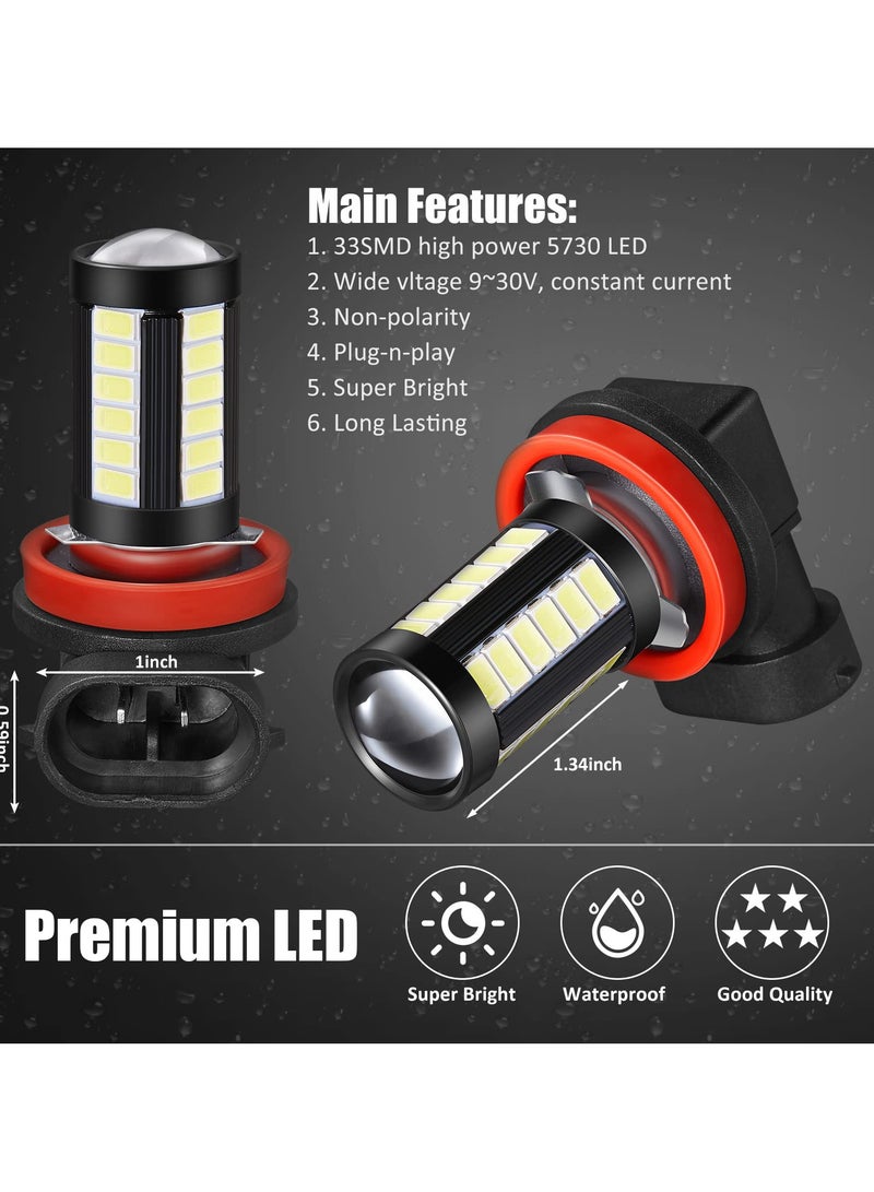 SANMUGEED 4 Pcs H8 H11 LED Fog Light Bulbs 6000K White LED Bulbs for Fog Light 1400 Lumen 12-24V High Power 5730 LED, Constant Current, Plug and Play, Non Polarity Headlight Bulb for Car Truck - Image 4