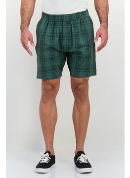 Swiss Alps Men Plaid Drawstring Basic Shorts, Sage Green  - Image 1