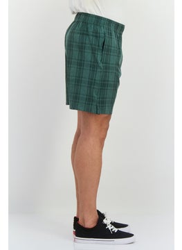 Swiss Alps Men Plaid Drawstring Basic Shorts, Sage Green  - Image 2
