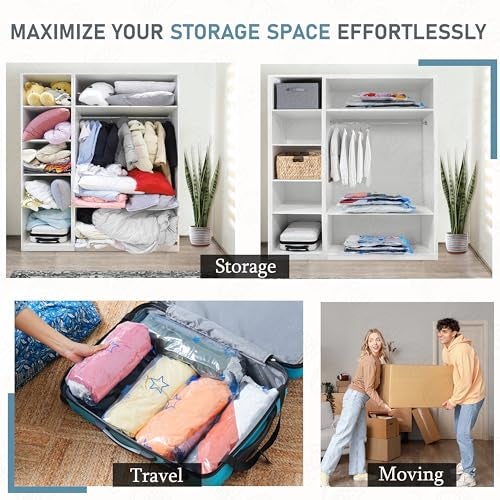 ABOUT SPACE Polyamide Polyethylene Vacuum Compression Bags (5 Pack) with Hand Pump | 1L/2M/2S Zip Seal Compression Storage Bags |Heavy-Duty Airtight Reusable Space Saver Luggage Organizer(Star - Blue) - Image 4