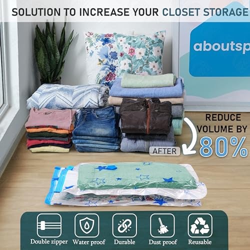 ABOUT SPACE Polyamide Polyethylene Vacuum Compression Bags (5 Pack) with Hand Pump | 1L/2M/2S Zip Seal Compression Storage Bags |Heavy-Duty Airtight Reusable Space Saver Luggage Organizer(Star - Blue) - Image 2