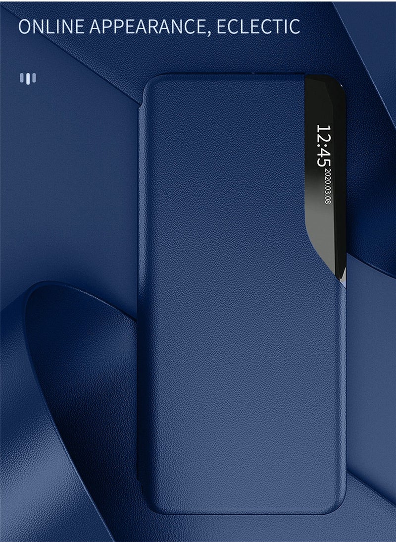 Wtech - OnePlus 13R 5G 2025 Smart Mirror Window Flip Phone Case Auto Sleep Wake Cover - Navy Blue - Image 1