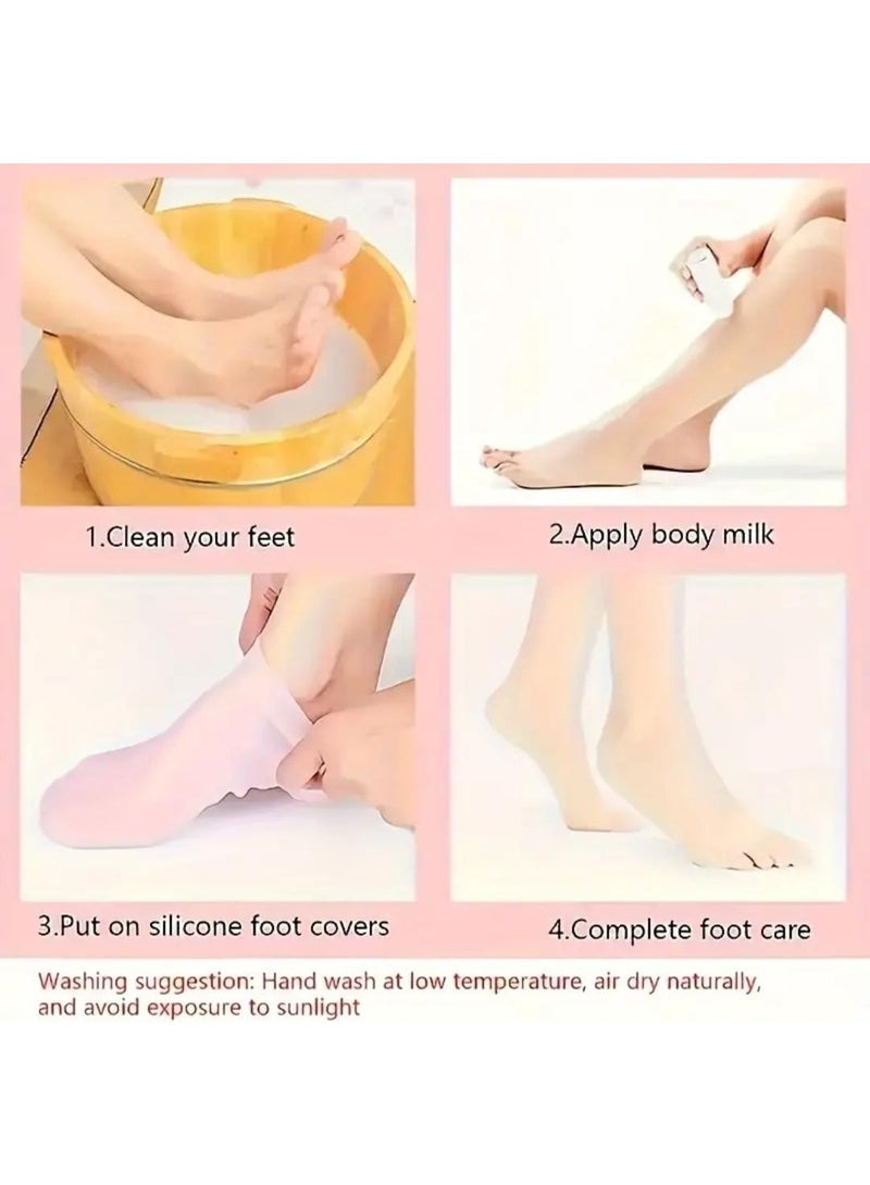 بوليريوس غطاء قدم مرطب من السيليكون 2 قطعة – جوارب كعب هلامية ناعمة لعلاج تشققات وجفاف القدمين، ترطيب وتقشير فعّال، مثالية للعناية بالقدمين والباديكير وتجميل الأظافر - Image 4