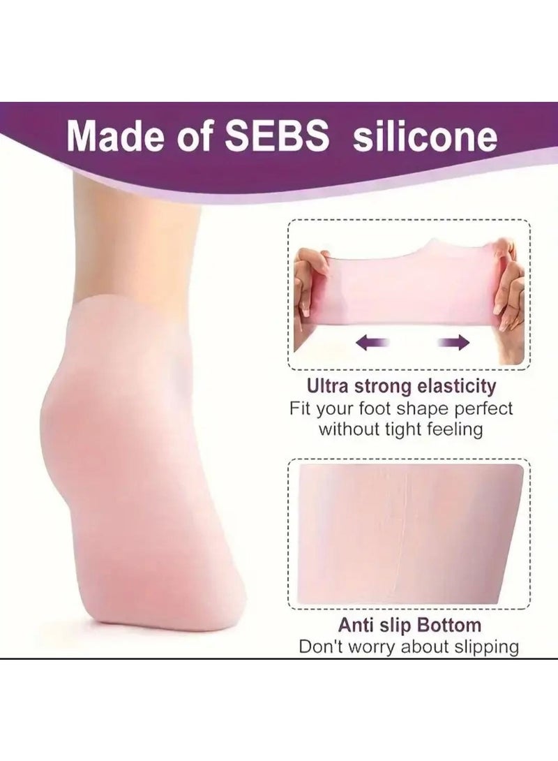 بوليريوس غطاء قدم مرطب من السيليكون 2 قطعة – جوارب كعب هلامية ناعمة لعلاج تشققات وجفاف القدمين، ترطيب وتقشير فعّال، مثالية للعناية بالقدمين والباديكير وتجميل الأظافر - Image 3