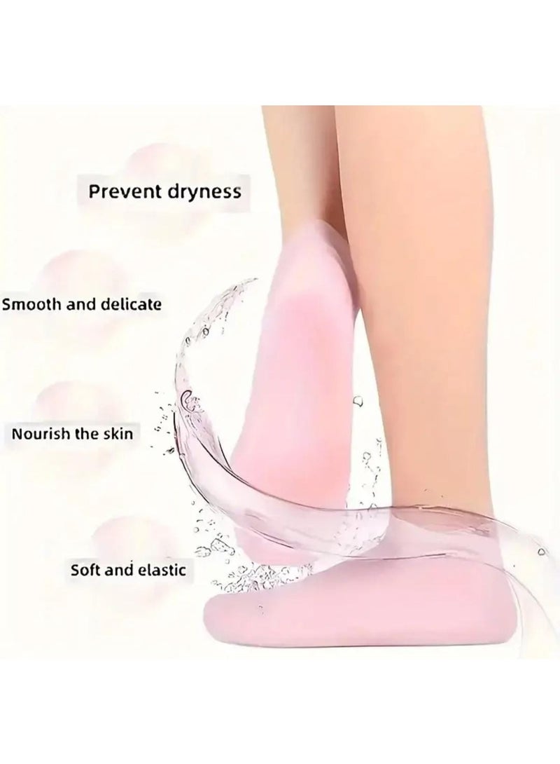 بوليريوس غطاء قدم مرطب من السيليكون 2 قطعة – جوارب كعب هلامية ناعمة لعلاج تشققات وجفاف القدمين، ترطيب وتقشير فعّال، مثالية للعناية بالقدمين والباديكير وتجميل الأظافر - Image 5