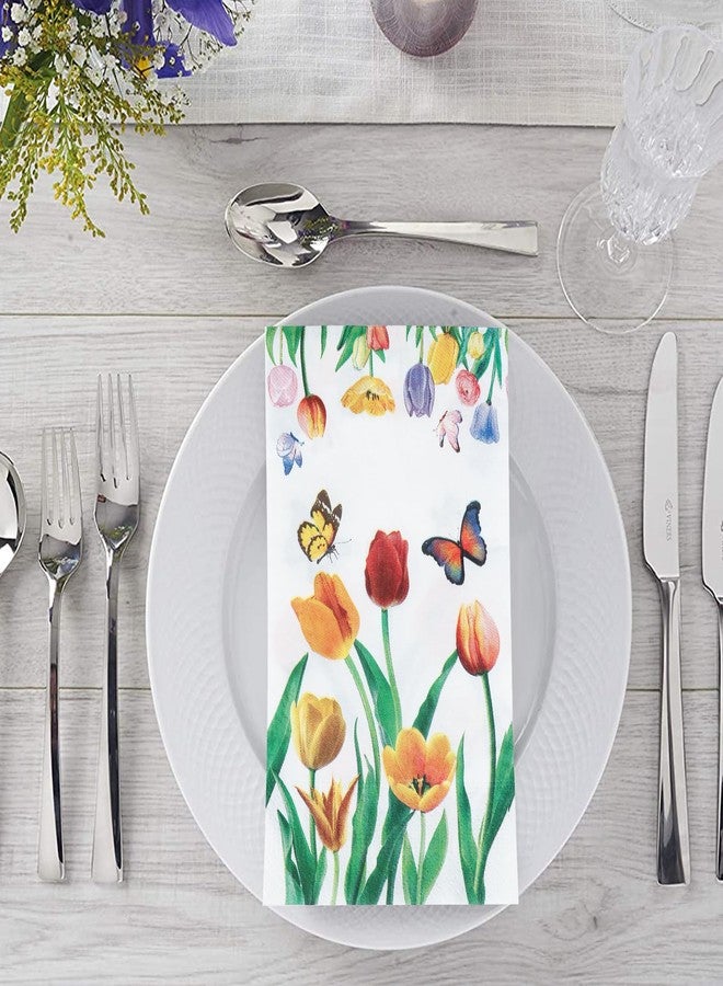 YOCHANDA 100 Pack Tulip Floral Guest Hand Towels Disposable for Bathroom, Floral Paper Napkins Decorative Spring Flowers Napkins for Bathroom Toilet Powder Room Holiday Wedding Bridal Shower (Inches, 7.8*4.3) - Image 4