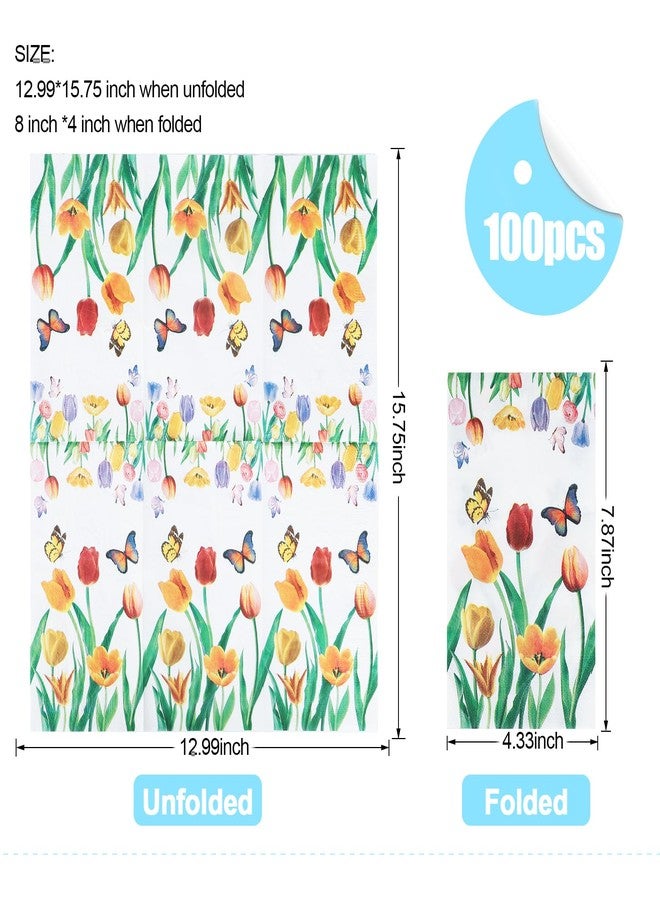 YOCHANDA 100 Pack Tulip Floral Guest Hand Towels Disposable for Bathroom, Floral Paper Napkins Decorative Spring Flowers Napkins for Bathroom Toilet Powder Room Holiday Wedding Bridal Shower (Inches, 7.8*4.3) - Image 2
