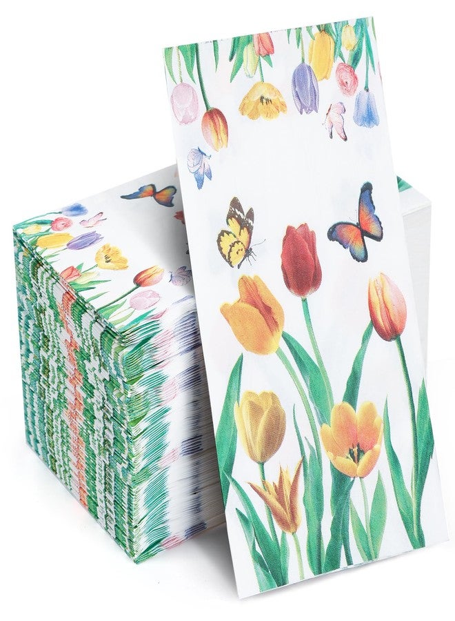 YOCHANDA 100 Pack Tulip Floral Guest Hand Towels Disposable for Bathroom, Floral Paper Napkins Decorative Spring Flowers Napkins for Bathroom Toilet Powder Room Holiday Wedding Bridal Shower (Inches, 7.8*4.3) - Image 1