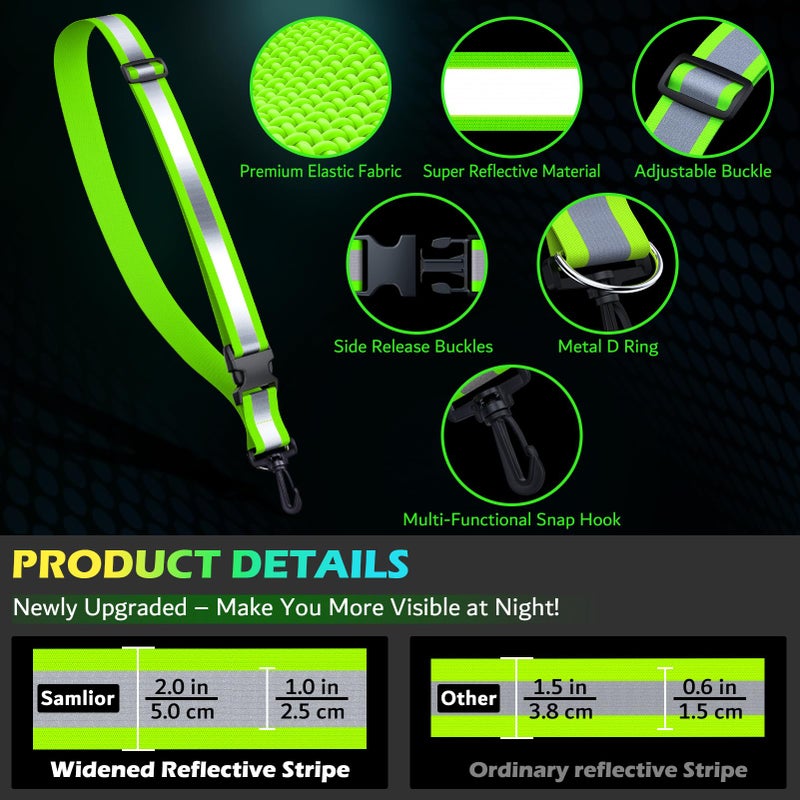 Samlior Reflective Walking Gear at Night, High Visibility Safety Reflective Sash Belt and 2-Pack Armband Set, Night Running Safety Gear for Women Men Kids (Green) - Image 3