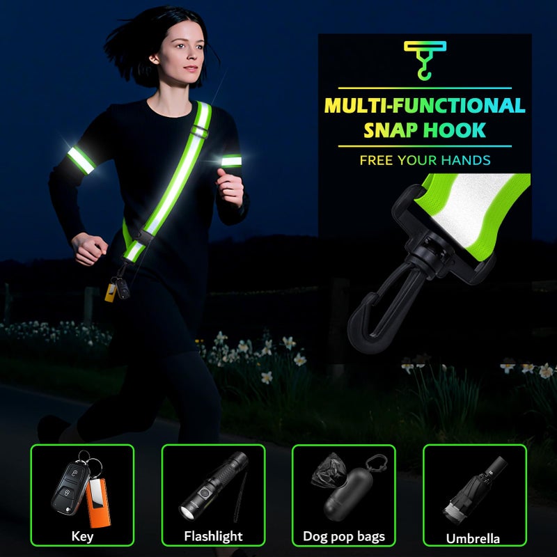 Samlior Reflective Walking Gear at Night, High Visibility Safety Reflective Sash Belt and 2-Pack Armband Set, Night Running Safety Gear for Women Men Kids (Green) - Image 5