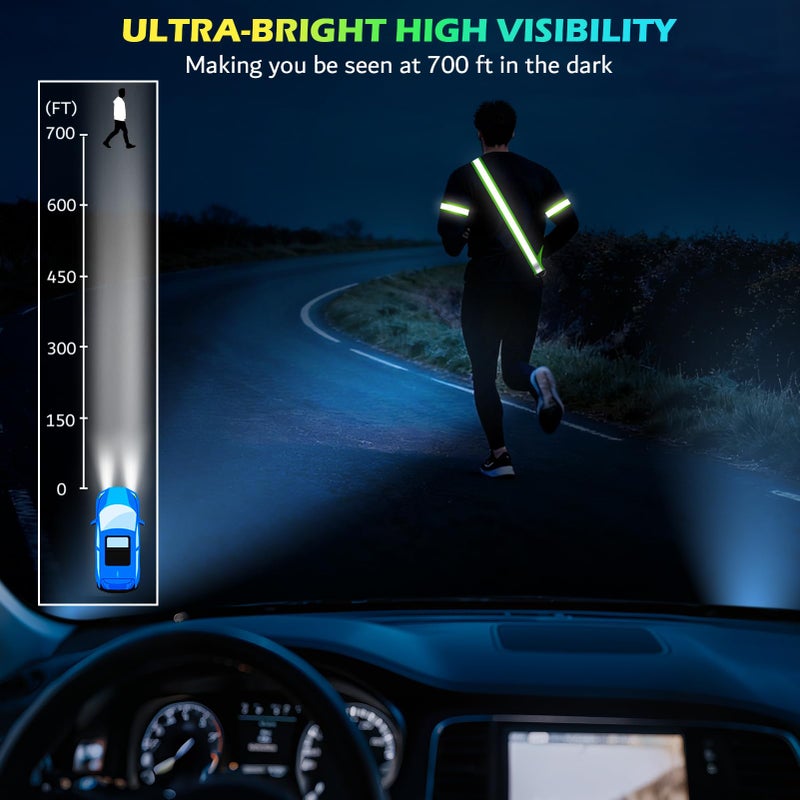 Samlior Reflective Walking Gear at Night, High Visibility Safety Reflective Sash Belt and 2-Pack Armband Set, Night Running Safety Gear for Women Men Kids (Green) - Image 2