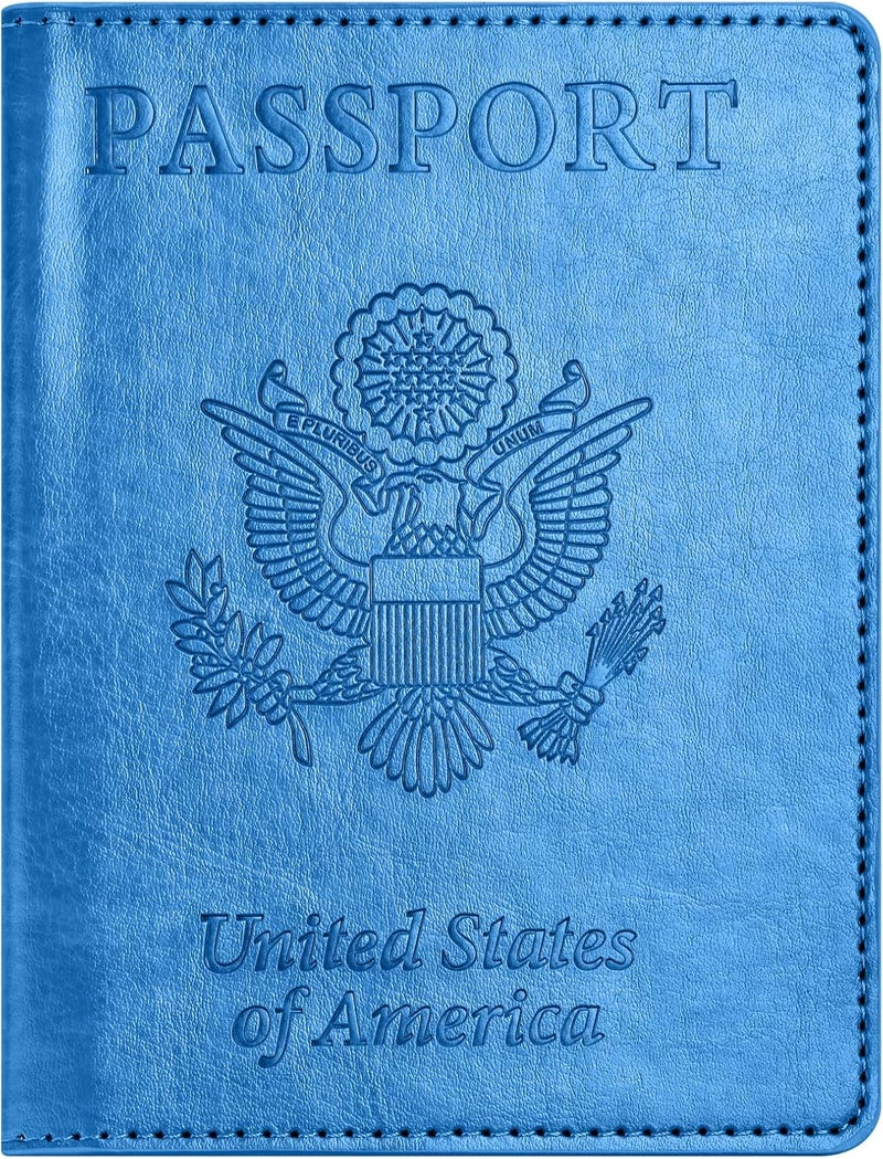 Eoehro Unisex-Adult Passport and Vaccine Card Holder Combo, Sky Blue, Faux Leather, RFID Protected - Image 1
