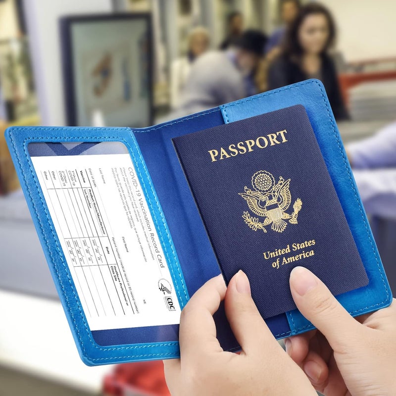 Eoehro Unisex-Adult Passport and Vaccine Card Holder Combo, Sky Blue, Faux Leather, RFID Protected - Image 2