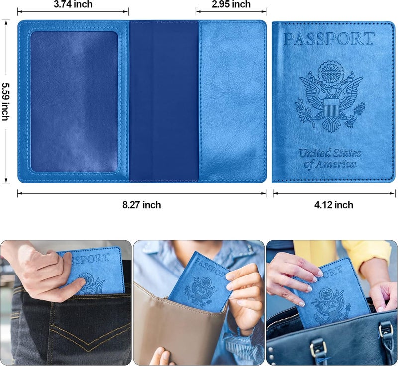 Eoehro Unisex-Adult Passport and Vaccine Card Holder Combo, Sky Blue, Faux Leather, RFID Protected - Image 3