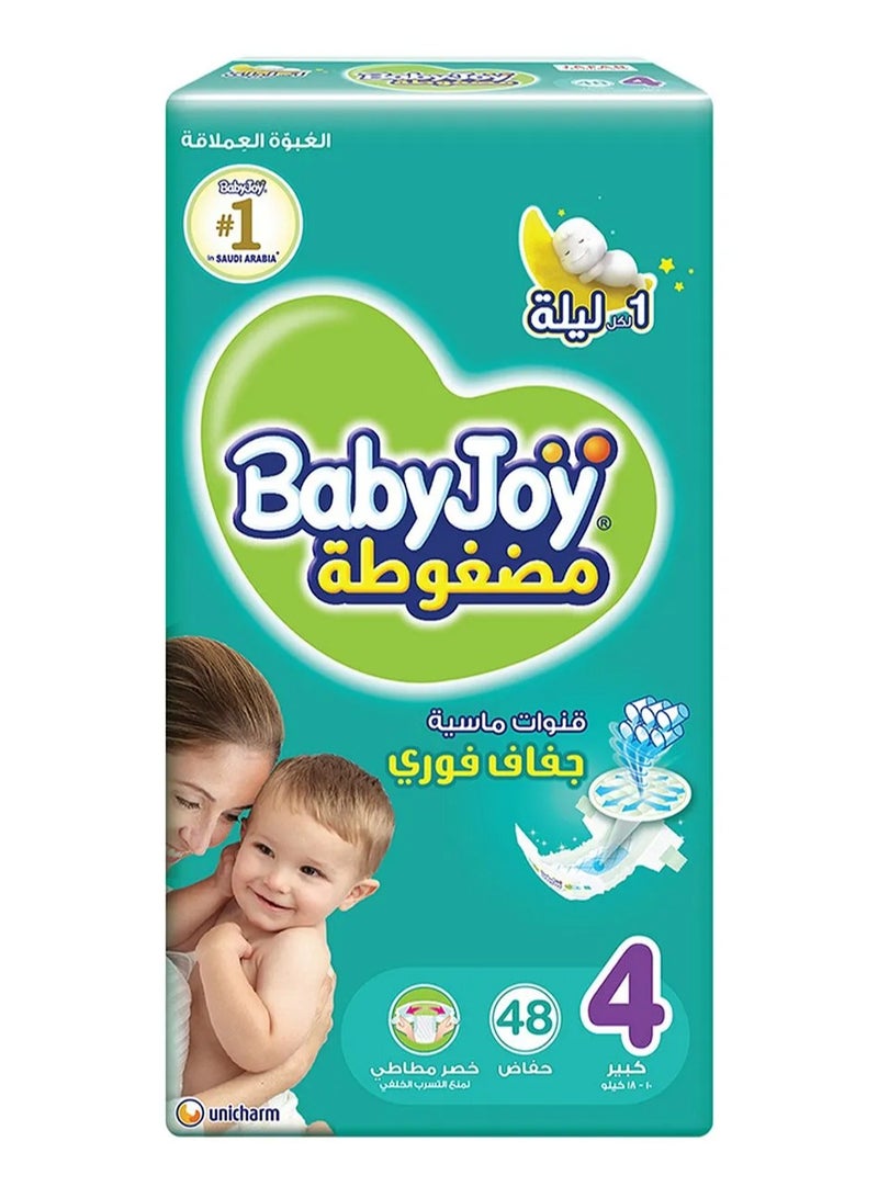 BabyJoy Compressed Diamond Pad Diaper, Size 4, Large, 10-18 Kg, Jumbo Pack, 48 Tape Style Diapers
