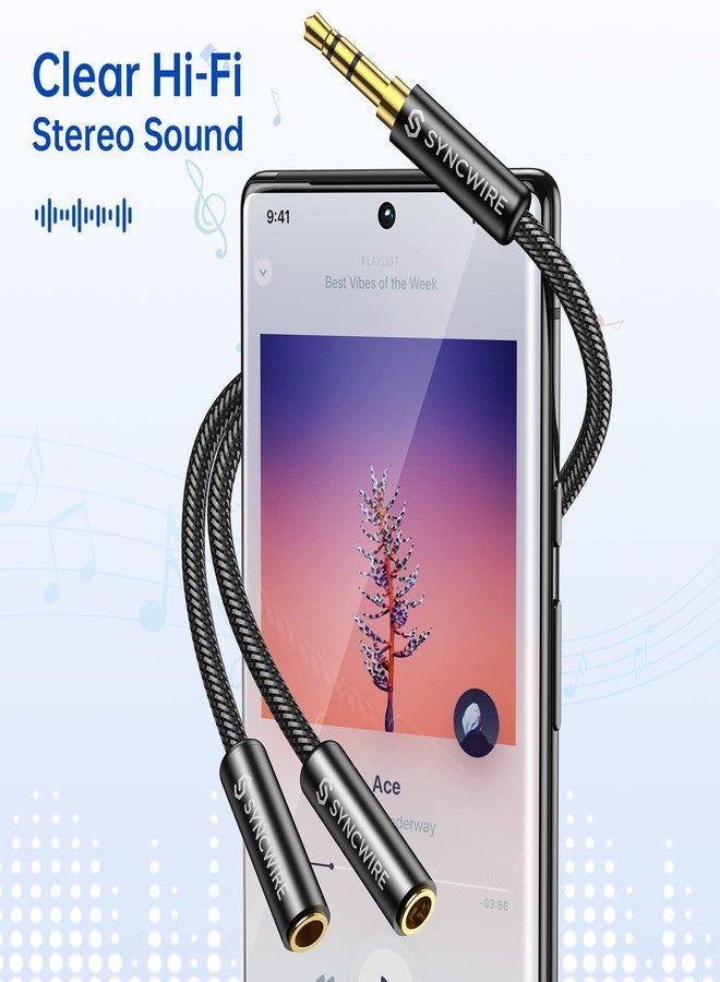 Syncwire Headphone Splitter, Nylon-Braided Extension Cable Audio Stereo Y Splitter (Hi-Fi Sound), 3.5mm Male To 2 Ports 3.5mm Female Headset Splitter for Phone, PS4, Switch, Tablets & More - Image 2