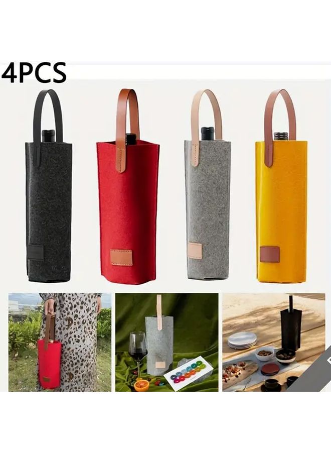 Black Felt Wine Bottle Insulation Set 4PCS Portable Champagne Storage Bag For Outdoor Camping Parties Gift - Image 1
