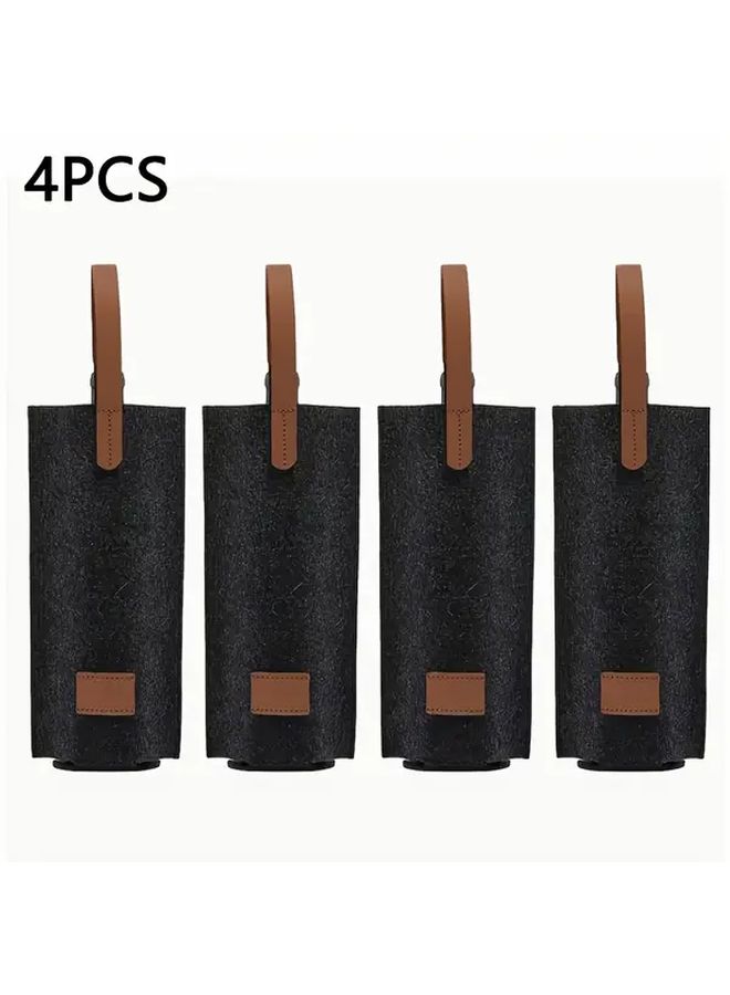 Black Felt Wine Bottle Insulation Set 4PCS Portable Champagne Storage Bag For Outdoor Camping Parties Gift - Image 2