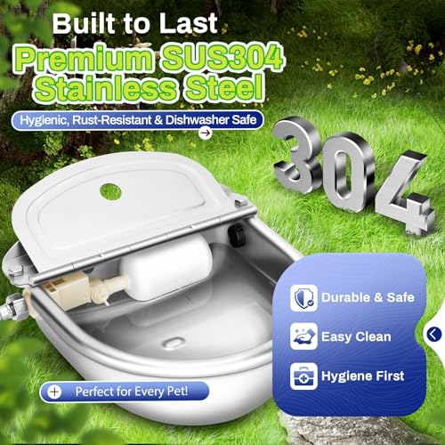 Ademon Automatic Animal Drinking Water Bowl with Float Valve, 304 Stainless Steel Kit Includes Bowl, Pipe, 2 Valves, Quick Connector Adapter and Countersunk Bolts. (Auto-Filling) - Image 2