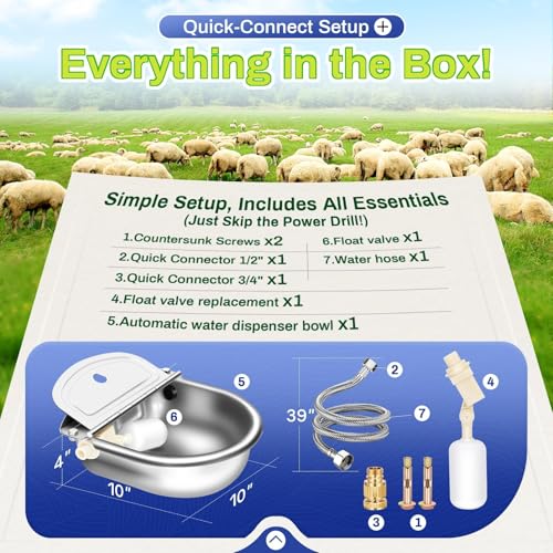 Ademon Automatic Animal Drinking Water Bowl with Float Valve, 304 Stainless Steel Kit Includes Bowl, Pipe, 2 Valves, Quick Connector Adapter and Countersunk Bolts. (Auto-Filling) - Image 5