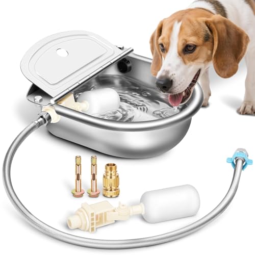 Ademon Automatic Animal Drinking Water Bowl with Float Valve, 304 Stainless Steel Kit Includes Bowl, Pipe, 2 Valves, Quick Connector Adapter and Countersunk Bolts. (Auto-Filling) - Image 1