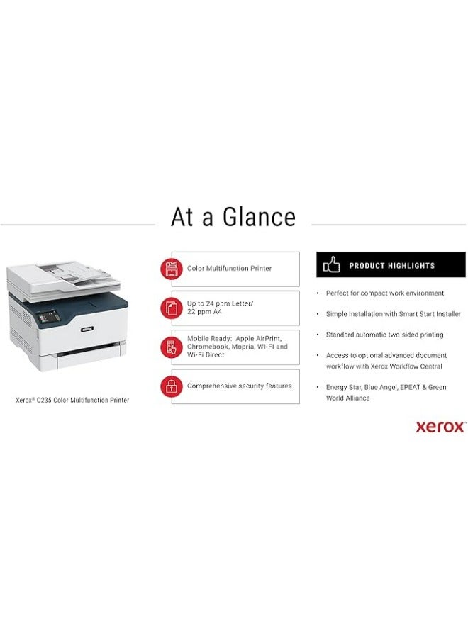 xerox C235dni A4 22ppm Colour Wireless Laser Multifunction Printer with Duplex 2-Sided Printing - Copy/Print/Scan/Fax – Colour Touchscreen  - Image 4