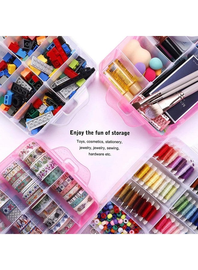 HOLLIO Plastic Storage Box 3-Tier Stackable Storage Containers with lids -30 Adjustable Compartments for Craft Organizers and Storage for Jewelry, beads,beauty,makeup and sewing supplies (PINK) - Image 5