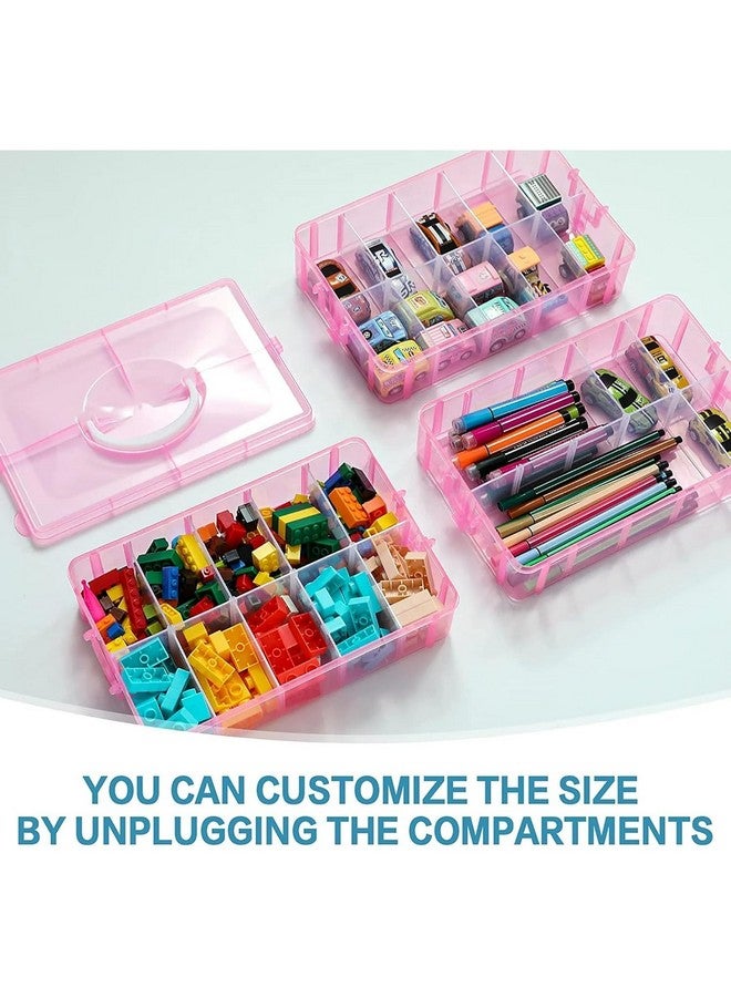 HOLLIO Plastic Storage Box 3-Tier Stackable Storage Containers with lids -30 Adjustable Compartments for Craft Organizers and Storage for Jewelry, beads,beauty,makeup and sewing supplies (PINK) - Image 4