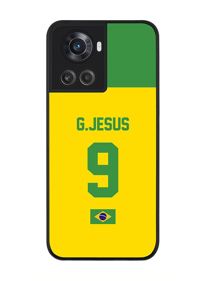 Stylizedd Rugged Black edge case for OnePlus 10R 5G/OnePlus Ace 5G Slim fit Soft Case Flexible Rubber Edges Anti Drop TPU Gel Thin Cover - Football Team - Brazil Player Name - G.Jesus - Image 1