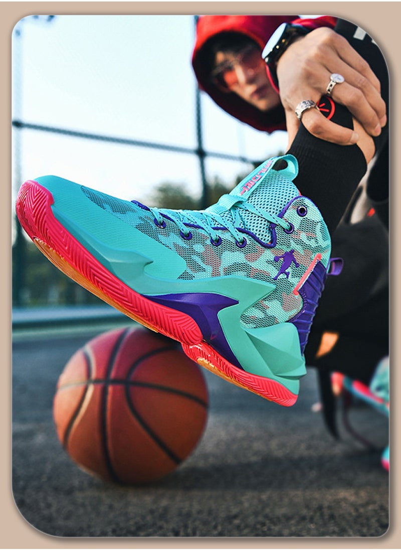 Moovant High Top Basketball Shoes, for Men Teenage Students, Breathable Mesh Basketball Boots, Lace-up Sneakers, Lightweight and Cushioned, Cyan  - Image 2