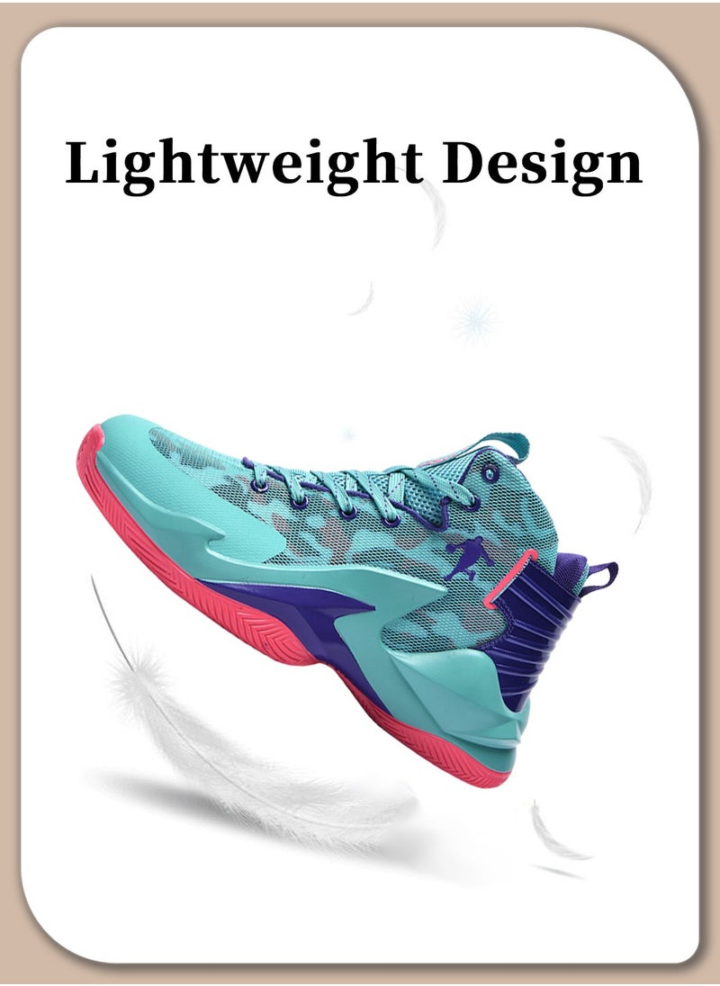 Moovant High Top Basketball Shoes, for Men Teenage Students, Breathable Mesh Basketball Boots, Lace-up Sneakers, Lightweight and Cushioned, Cyan  - Image 5