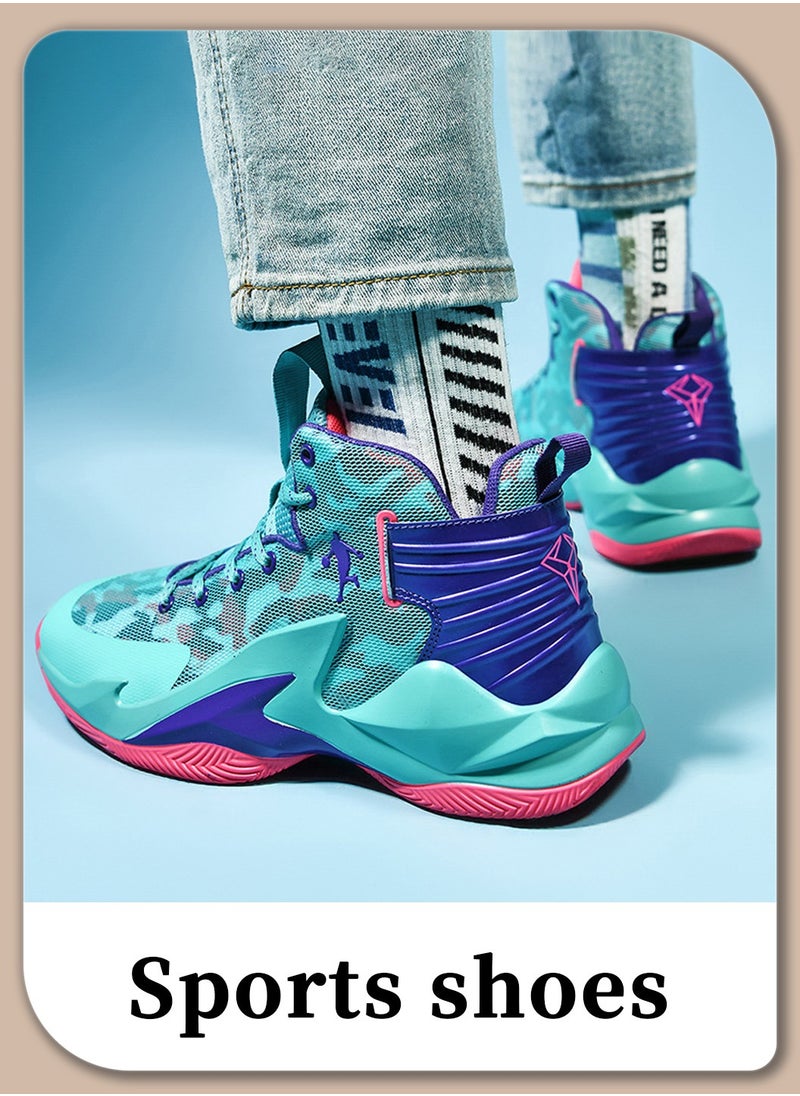Moovant High Top Basketball Shoes, for Men Teenage Students, Breathable Mesh Basketball Boots, Lace-up Sneakers, Lightweight and Cushioned, Cyan  - Image 4