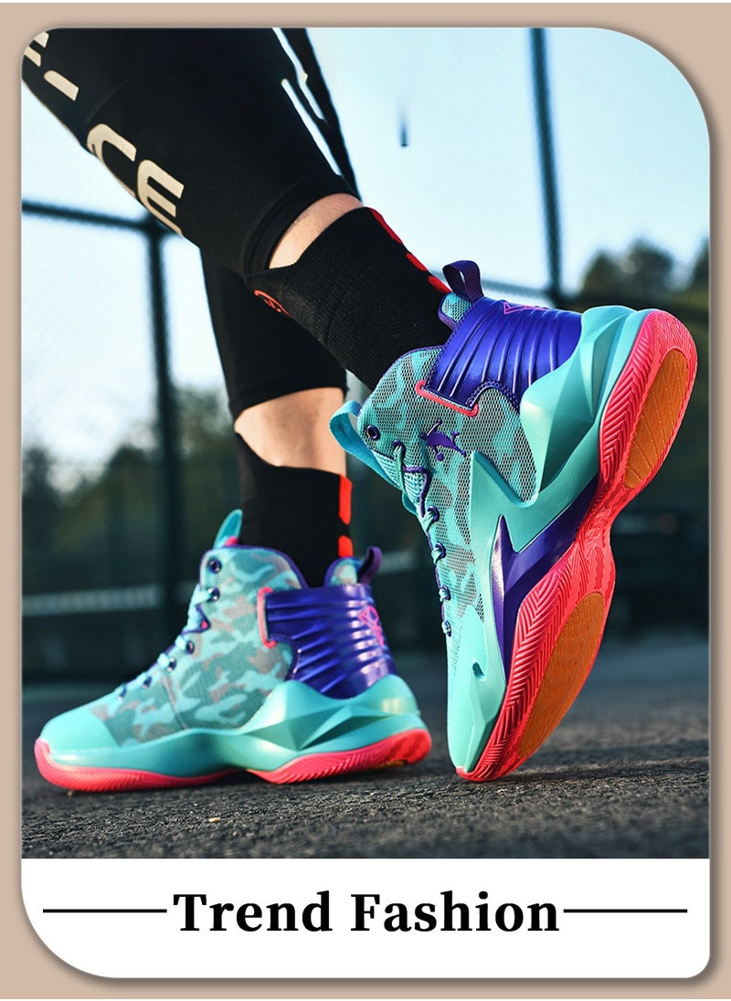 Moovant High Top Basketball Shoes, for Men Teenage Students, Breathable Mesh Basketball Boots, Lace-up Sneakers, Lightweight and Cushioned, Cyan  - Image 3