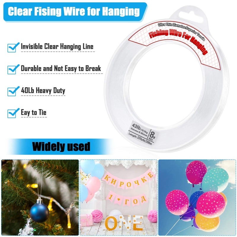 Acejoz Clear Fishing Wire, Acejoz 656FT Fishing Line Clear Invisible Hanging Wire Strong Nylon String Supports 43 Pounds for Balloon Garland Hanging Decorations - Image 3