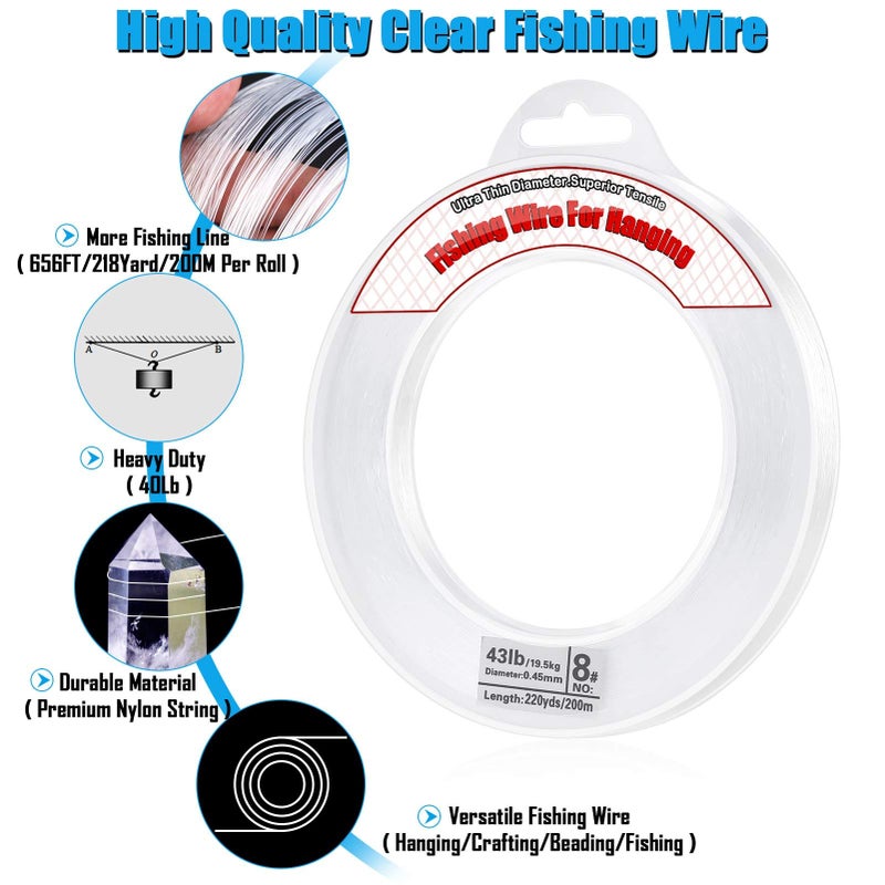 Acejoz Clear Fishing Wire, Acejoz 656FT Fishing Line Clear Invisible Hanging Wire Strong Nylon String Supports 43 Pounds for Balloon Garland Hanging Decorations - Image 2