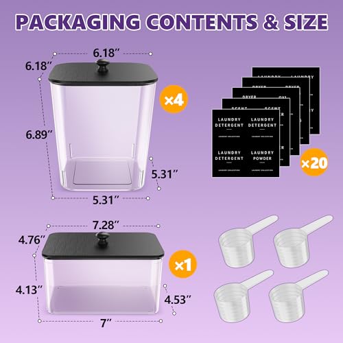 Moforoco 5 Pack Laundry Pods Container Clear Laundry Room Organization ContainersLarge Detergent Powder Storage Black Wooden Lids Labels Acrylic Pods Holder - Image 3