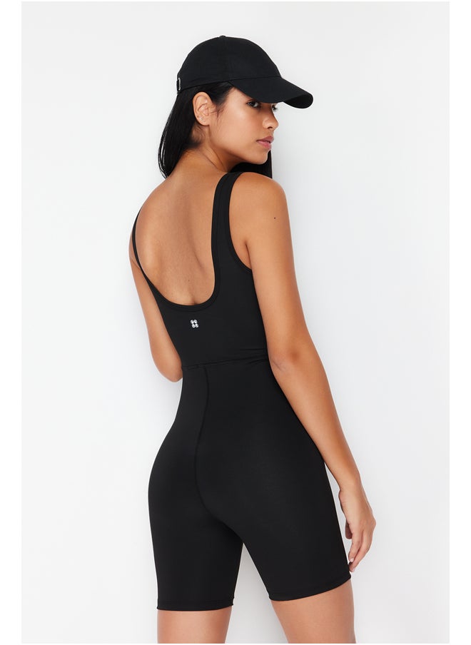 trendyol - Black Recovery Karyoka Stitching Detailed Knitted Sports Shorts Length Jumpsuit THMSS24TU00002 - Image 1