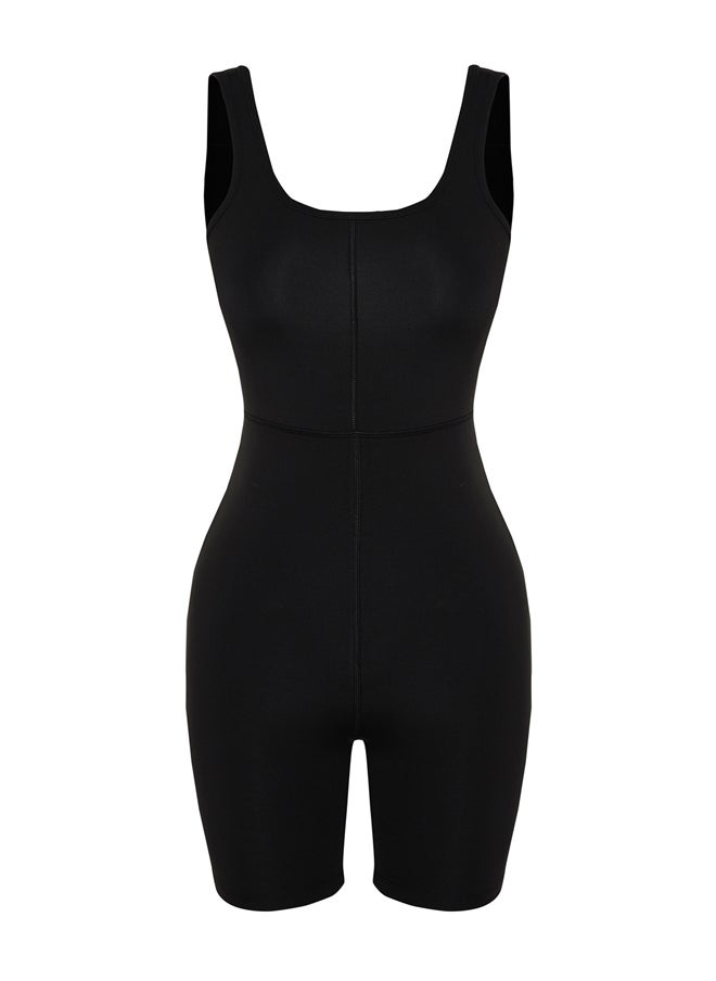 trendyol - Black Recovery Karyoka Stitching Detailed Knitted Sports Shorts Length Jumpsuit THMSS24TU00002 - Image 1
