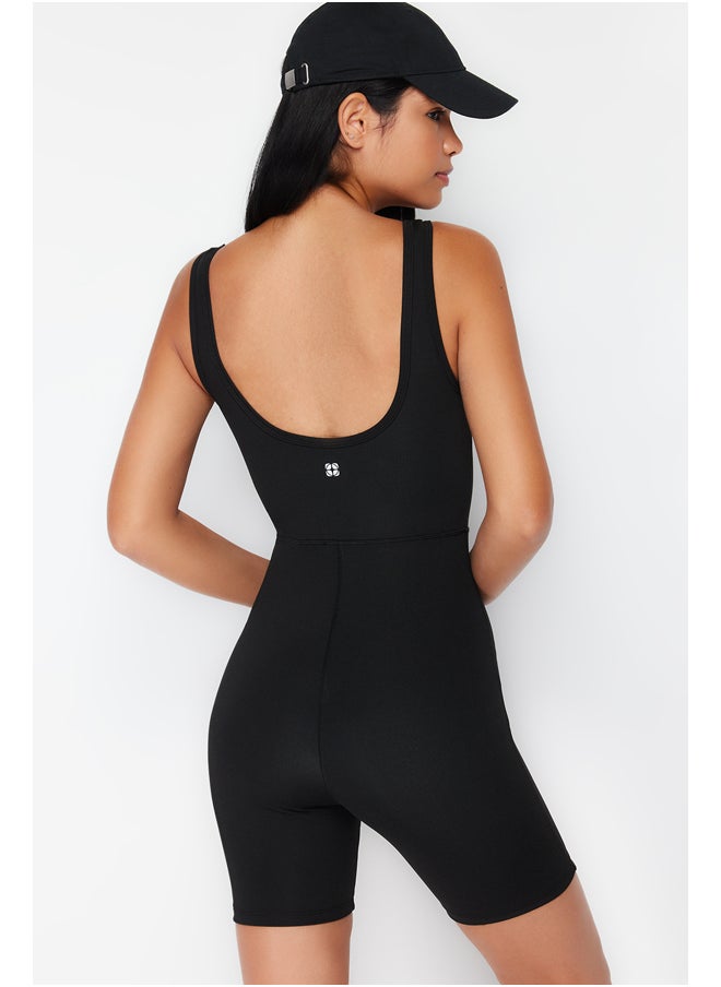 trendyol - Black Recovery Karyoka Stitching Detailed Knitted Sports Shorts Length Jumpsuit THMSS24TU00002 - Image 1