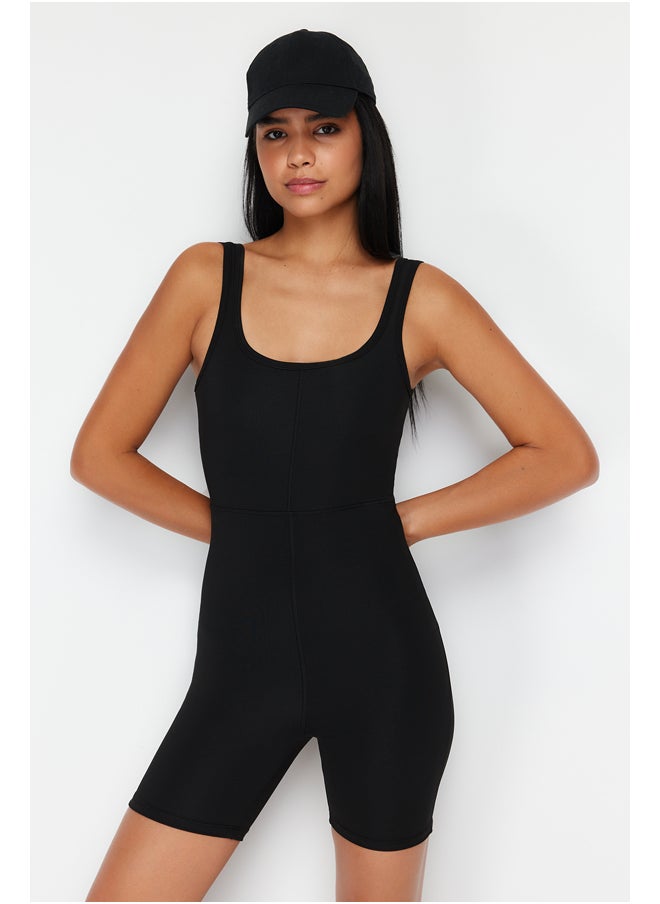 trendyol - Black Recovery Karyoka Stitching Detailed Knitted Sports Shorts Length Jumpsuit THMSS24TU00002 - Image 1