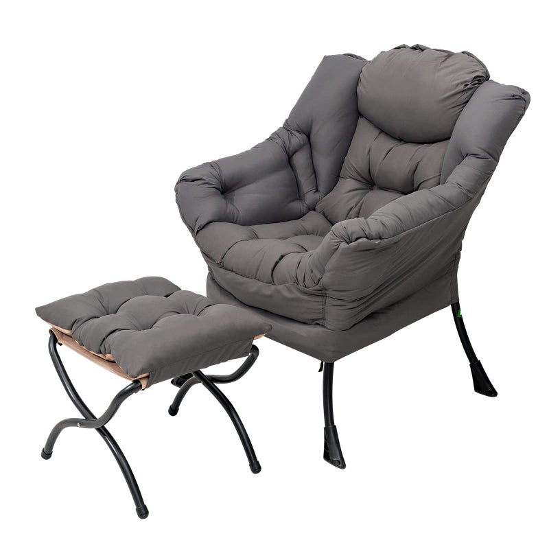 Givjoy Lazy Chair with Ottoman, Large Dark Grey Accent Chair with a Side Pocket, Modern Leisure Upholstered Sofa Reading Armchair with Footrest for Office, Bedroom, Living Room, Dorm Rooms, Balcony - Image 1