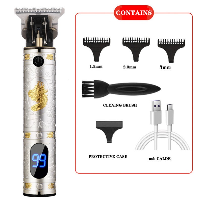Cross-border t9 hair clipper bald hair clipper electric clipper oil hair clipper carving mark razor rechargeable Silver Gold Buddha Seat Charger (No lubricating oil) - Image 3
