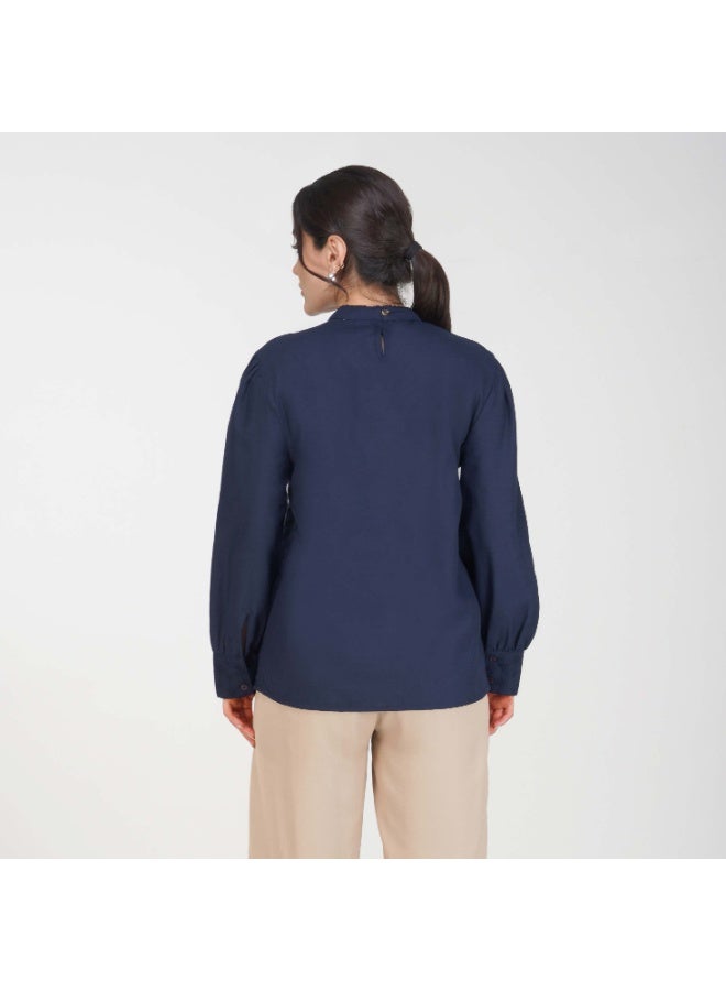 Linelle Soft Crepe Ladies Shirt – High Neck and Full Sleeves with Embroidery - Image 2