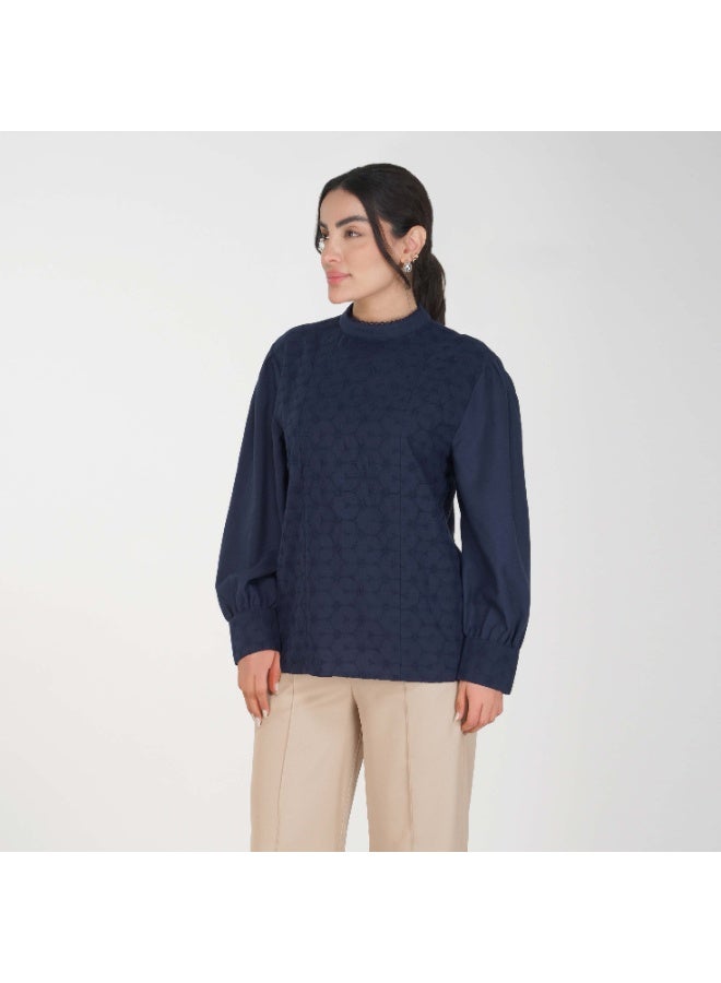 Linelle Soft Crepe Ladies Shirt – High Neck and Full Sleeves with Embroidery - Image 4