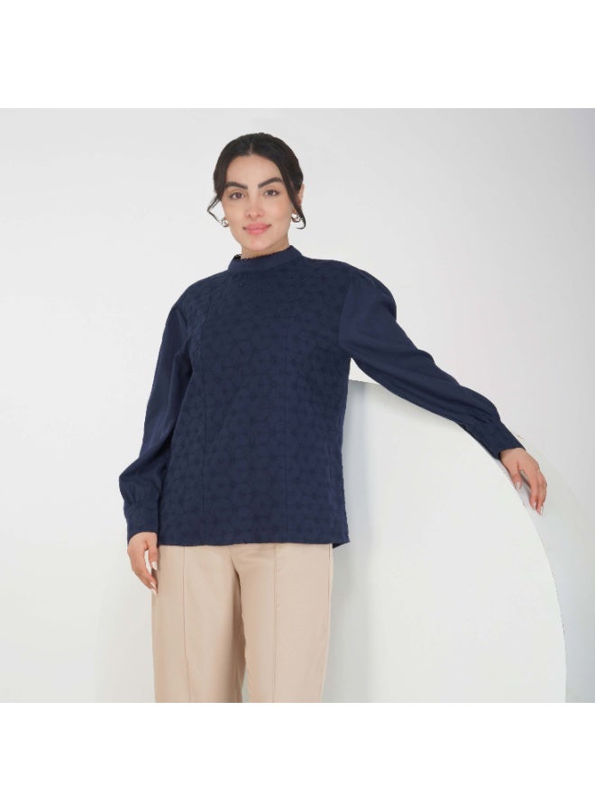 Linelle Soft Crepe Ladies Shirt – High Neck and Full Sleeves with Embroidery - Image 1