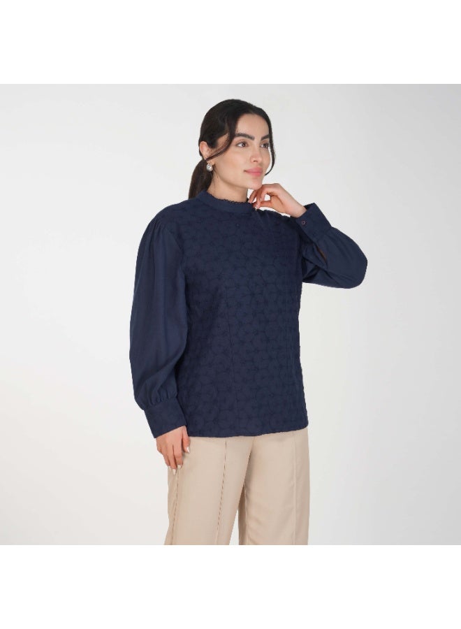 Linelle Soft Crepe Ladies Shirt – High Neck and Full Sleeves with Embroidery - Image 5