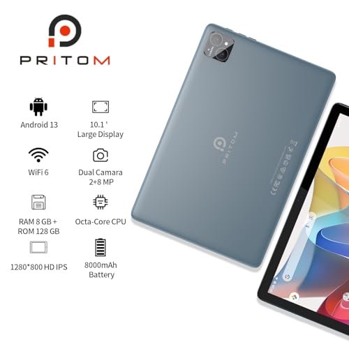 PRITOM TAB11 10'' Tablet Android, Octa-Core, 128GB, Wi-Fi 6, HD IPS Display, Dual Camera, Bluetooth, FM, USB C, Tablet with Case - Image 2